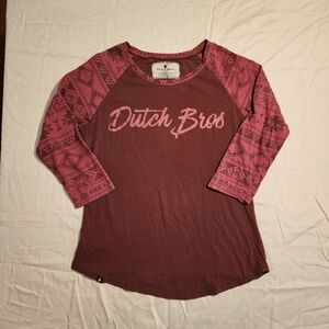 Vintage XL Dutch Bros pink 3/4 sleeve top